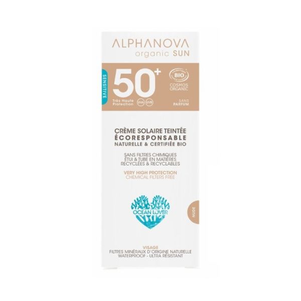 Alphanova Crème Solaire Teintée Claire Certifiée Bio SPF50+ - 50g