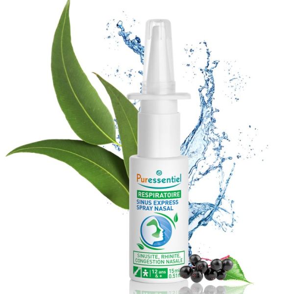 Puressentiel Respiratoire Sinus Express Spray Nasal 15 ml – Décongestionne, réduit la pression et apaise la douleur des sinus en moins de 30 minutes