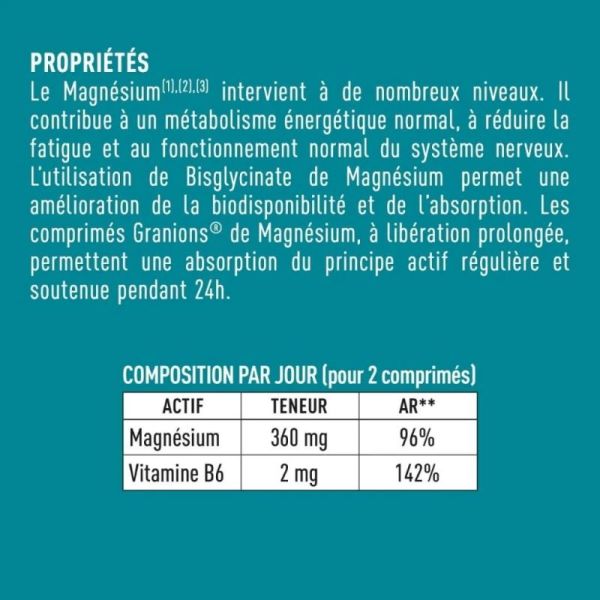 Granions Magnésium Bisglycinate 360 mg 60 comprimés – anti-fatigue, réduit le stress et améliore le sommeil