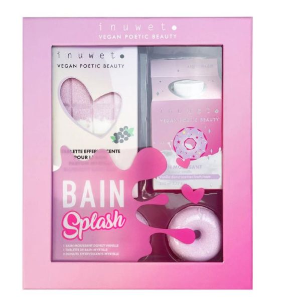 Inuwet Coffret Splash Bain Donuts Moussant Vanille, Tablette Effervescente et Donuts Myrtille
