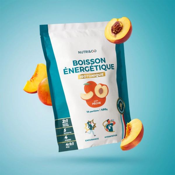 Nutri&Co Boisson Énergétique Isotonique - 480 g - Goût : Pêche - Énergie, hydratation et performance