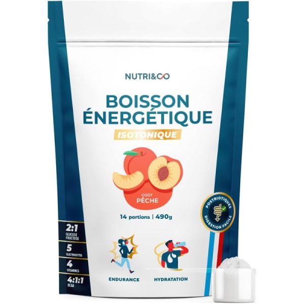 Nutri&Co Boisson Énergétique Isotonique - 480 g - Goût : Pêche - Énergie, hydratation et performance
