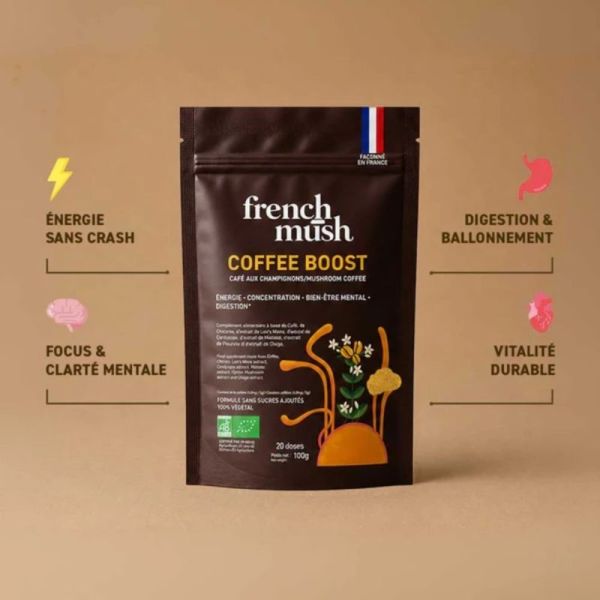 French Mush Coffee Boost 60 doses - Boisson bio café et champignons pour énergie