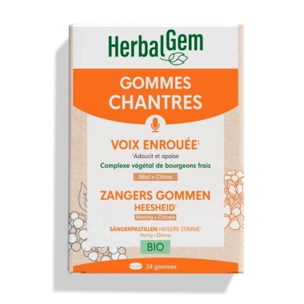 HerbalGem Gommes Chantres Voix 24 gommes - Confort gorge et cordes vocales