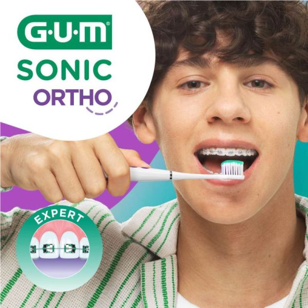 GUM Sonic Ortho Brosse à Dents Électrique à Piles Souple – Nettoyage orthodontique
