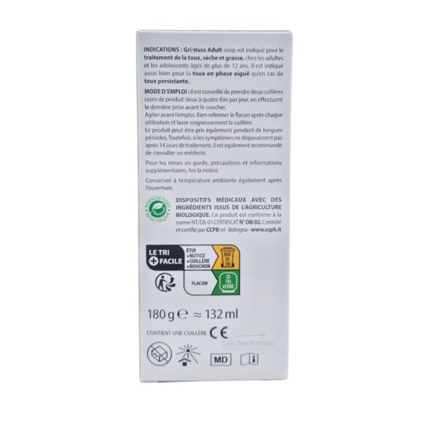 Aboca Grintuss Adult Sirop 180 g - Calme la toux et protège la muqueuse