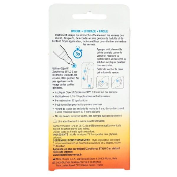 Objectif ZeroVerrue Stylo C 3 ml - Traitement précis qui dessèche efficacement les verrues des mains et des pieds