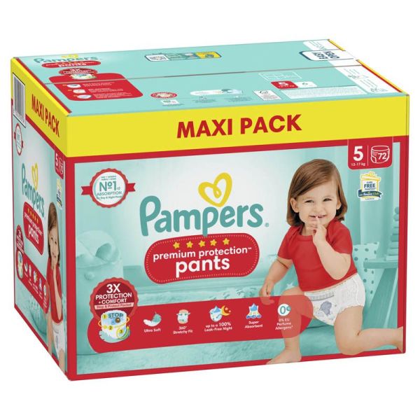 Pampers Pants Premium Protection  Taille 5 / 12-17kg - 72 Couches Mega Pack - Confort supérieur, ultra-absorbant