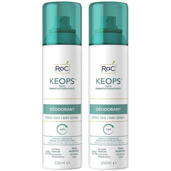 RoC Keops Déodorant Spray Sec 48h Peaux Normales - Lot de 2 x 150 ml