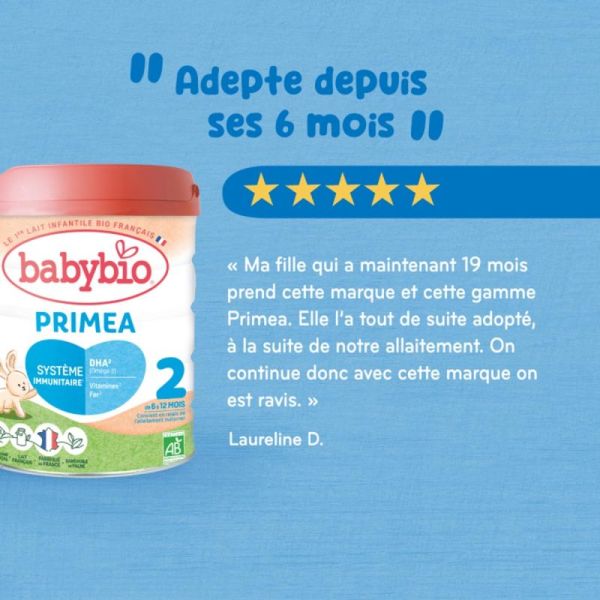 Babybio Primea Bio 2ème âge 6 à 12 mois - 800 g - Lait infantile de suite
