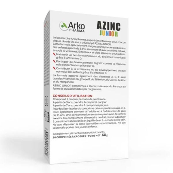 Arkopharma Azinc Vitalité Junior Goût Fraise 30 comprimés à croquer