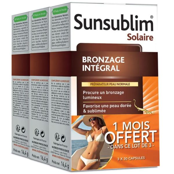 Nutreov Sunsublim Bronzage Intégral Peaux Normales 3 x 30 Capsules – Préparateur solaire et bronzage éclatant