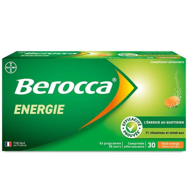 Berocca Énergie Orange Sans Sucre - 30 Comprimés Effervescents - Forme Physique et Activité Mentale