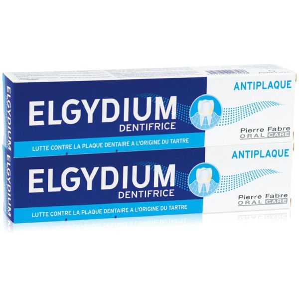 Elgydium Dentifrice Anti-Plaque - Lot de 2 x 75 ml - Hygiène Dentaire Quotidienne