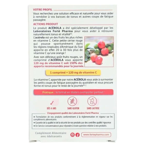 Forté Pharma Acérola Vitamine C 36 comprimés - Tonus, vitalité et réduction de la fatigue