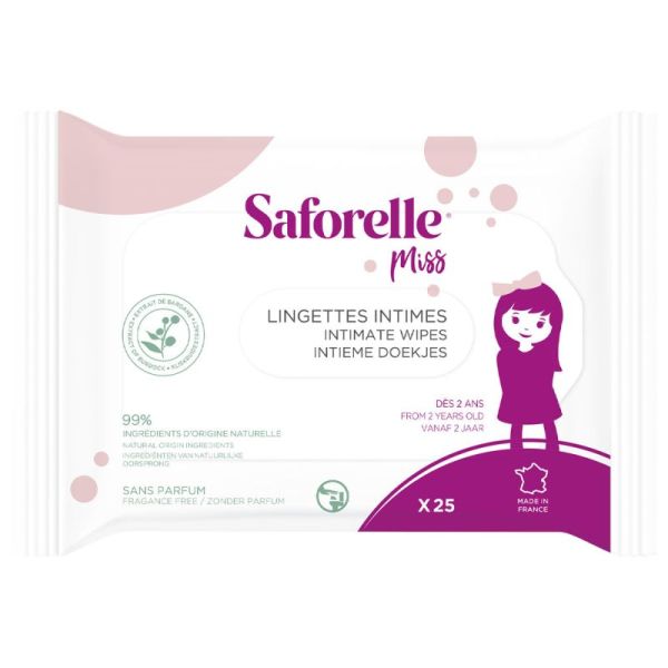 Saforelle Miss Lingettes Intimes x25 - Fraîcheur et Douceur Format Nomade
