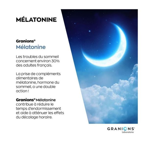 Granions Mélatonine 1mg 60 gélules - Contribue à réduire le temps d'endormissement