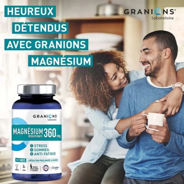 Granions Magnésium Bisglycinate 360 mg 60 comprimés – anti-fatigue, réduit le stress et améliore le sommeil