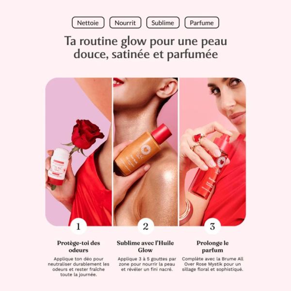 Musc Intime Huile Glow Pailletée Corps Rose Mystik 100 ml – Huile sèche nutritive sublimatrice nacrée