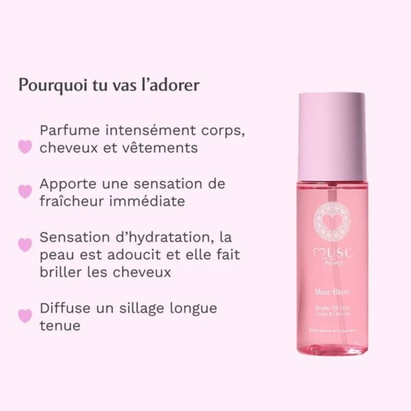 Musc Intime Brume All Over Corps & Cheveux au Musc Blanc Flacon 100 ml – Voile de pureté et hydratation