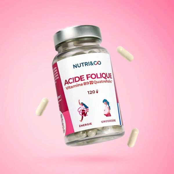 Nutri&Co Acide Folique Quatrefolic® 120 gélules - Vitamine B9 bioactive préconception et grossesse