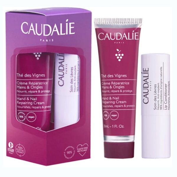 Caudalie Duo Crème Mains et Ongles Thé des Vignes 30 ml + Soin des Lèvres 4,5 g