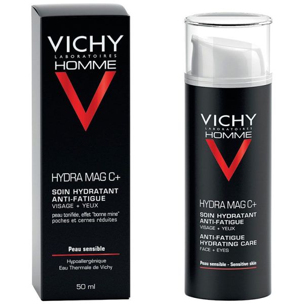 Vichy Homme Hydra Mag C+ Soin Hydratant Anti-Fatigue Visage et Yeux - 50 ml - Peaux Sensibles et Fatiguées