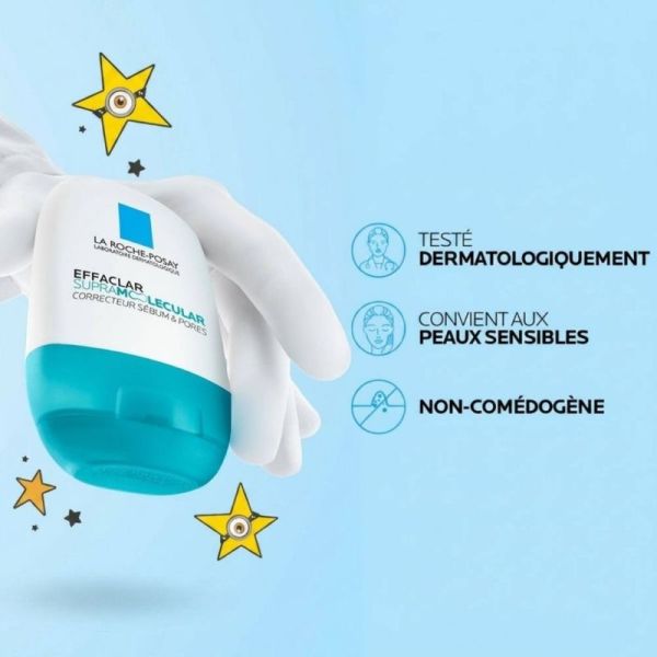 La Roche Posay Effaclar Supramolecular Correcteur sébum et pores 40 ml - Gel frais hydratant et matifiant anti-imperfections