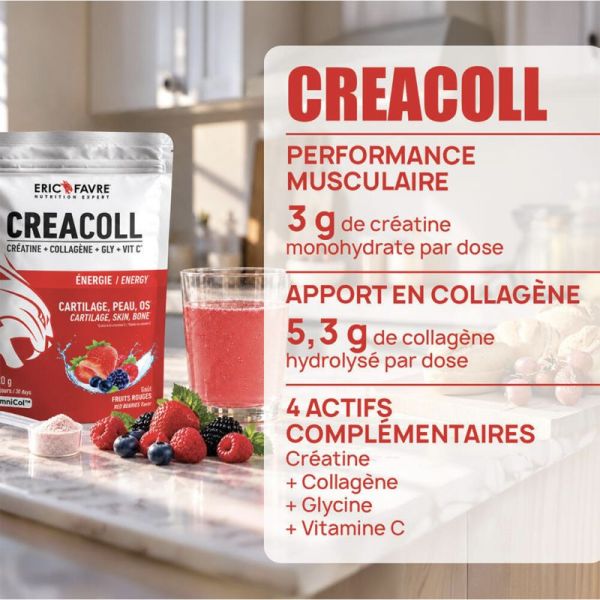 Eric Favre Creacoll Créatine et Collagène Fruits Rouges 420g – Force et récupération