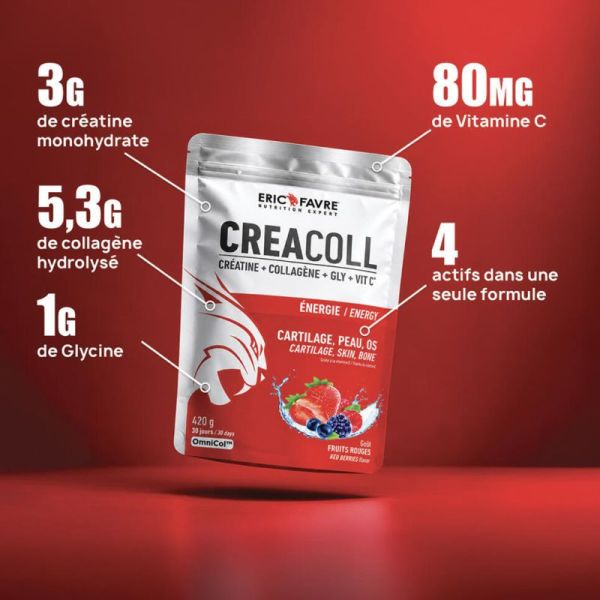 Eric Favre Creacoll Créatine et Collagène Fruits Rouges 420g – Force et récupération