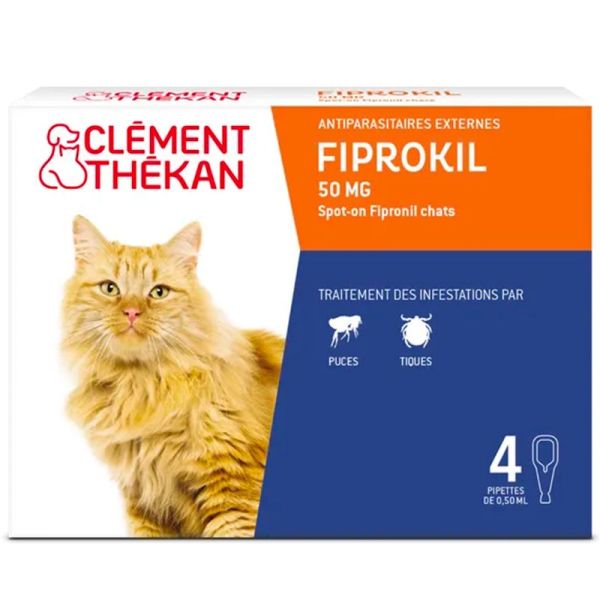 Clément Thékan Fiprokil Chat Spot-On Antiparasitaires - 2 pipettes - Traitement antiparasitaire pour chats