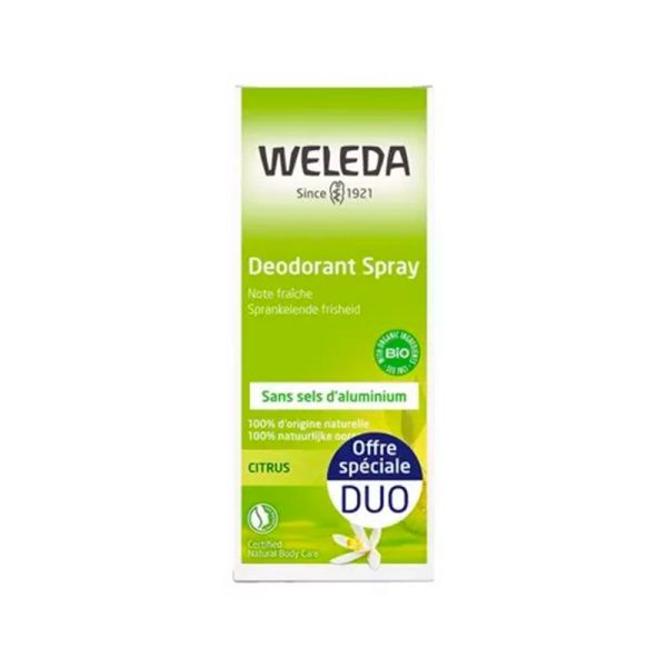 Weleda Déodorant Spray - Au Citrus - Protection Longue Durée - Lot de 2 x 100 ml