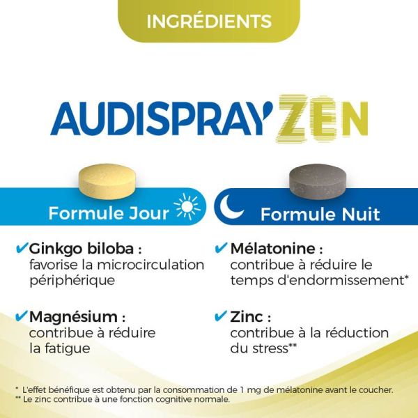 Audispray AudisprayZen Complément Alimentaire - 60 comprimés - Audition claire, réduction du stress nocturne