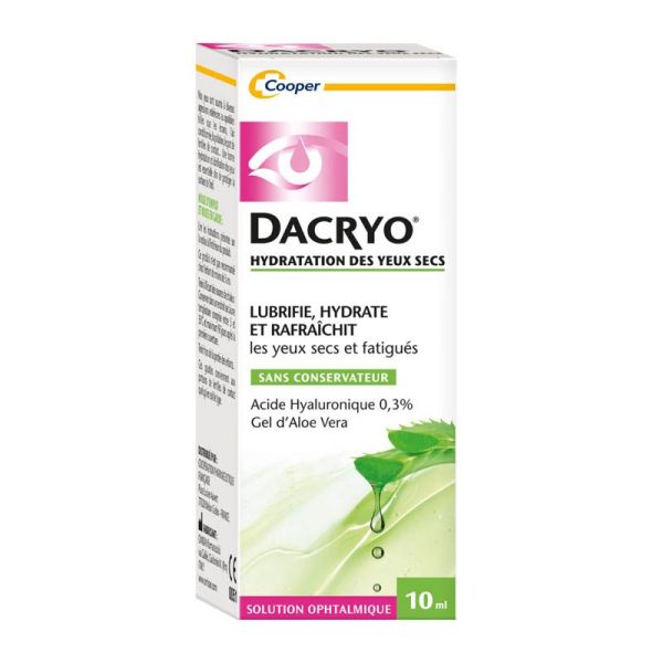 Dacryo Solution Ophtalmique Hydratation Yeux Secs 10ml - Lubrifdie, hydrate et rafraîchit, à l'acide hyaluronique