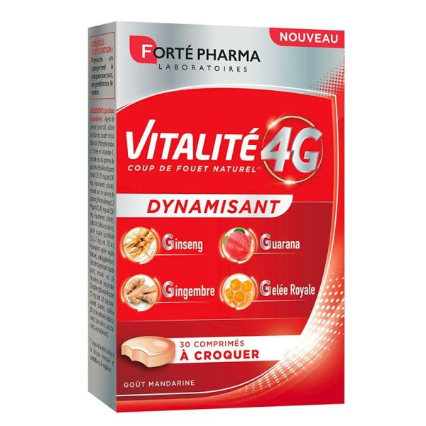 Forté Pharma Vitalité 4G Dynamisant - Combat la Fatigue Passagère - 30 Comprimés à Croquer