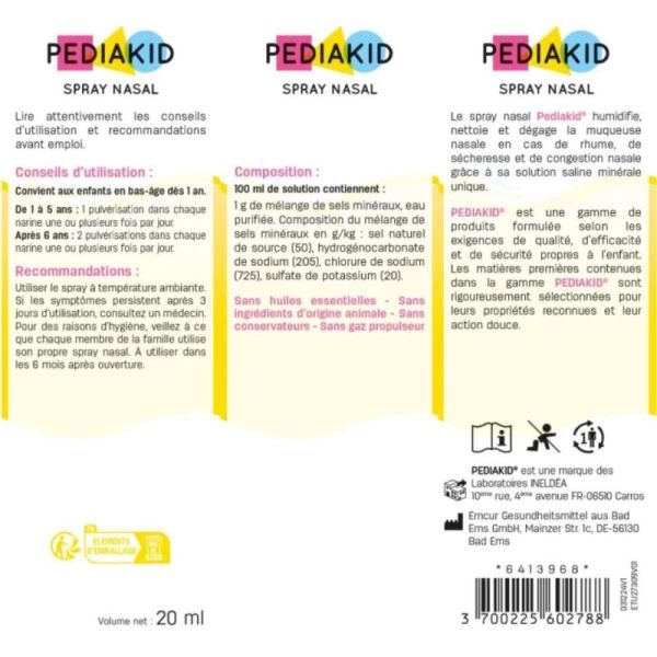 Pediakid Spray Nasal 20ml – Hygiène et confort respiratoire dès 1 an