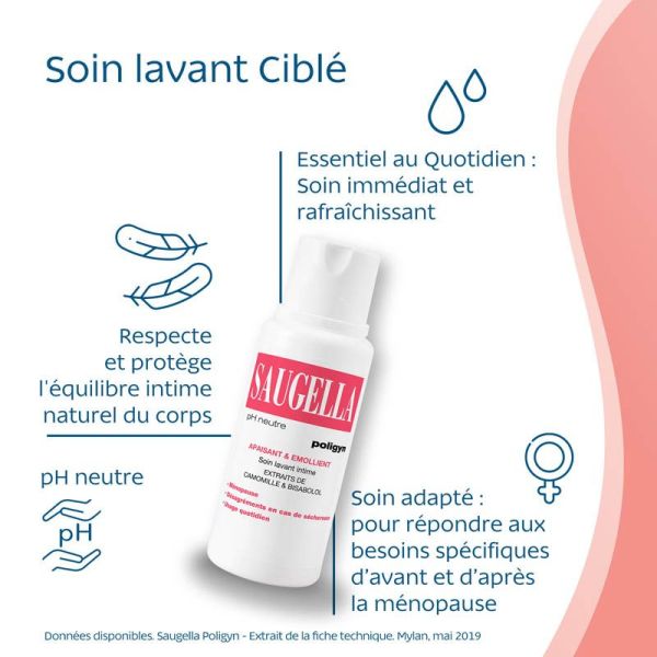 Saugella Poligyn Soin Lavant Intime - Adapté aux Femmes Ménoposées - Lot de 2 x 250 ml