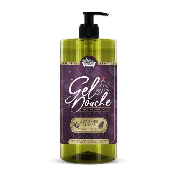 Les Petits Bains de Provence Gel Douche Surgras Agrumes Boisés 1L - Nettoyage doux et fraîcheur festive corps et cheveux