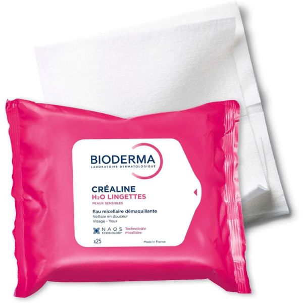 Bioderma Créaline H2O Lingettes Démaquillantes x25 Lingettes – Lingettes biodégradables sans parfum peaux sensibles