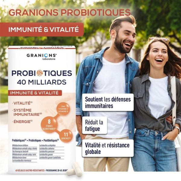 Granions Probiotiques 40 Milliards Immunité & Vitalité 40 gélules – Énergie