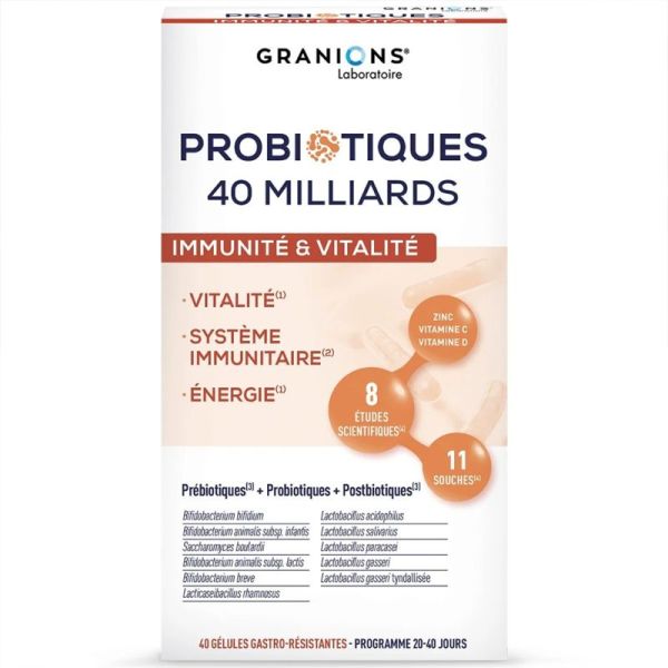 Granions Probiotiques 40 Milliards Immunité & Vitalité 40 gélules – Énergie