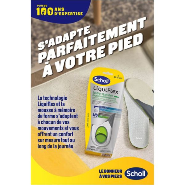 Scholl Semelles Liquiflex Soutien Quotidien Taille 35,5-40,5 1 Paire – Amorti haut de gamme
