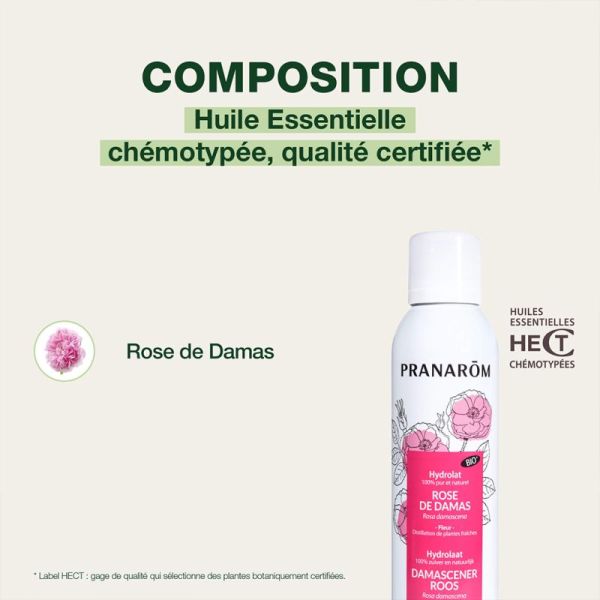 Pranarôm Hydrolat de Rose de Damas Tonifiant Bio 150ml – Éclat et jeunesse