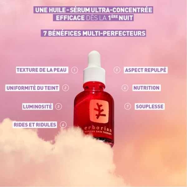 Erborian Skin Therapy Huile de Nuit Multi-Perfectrice 30ml – Huile-sérum biphasée aux 17 plantes et 10% PHA