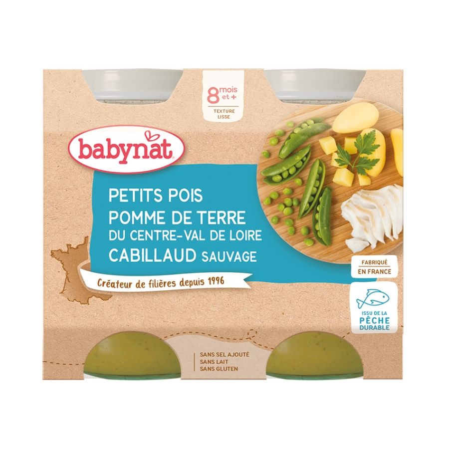 Petits Pots Bébé Bio Cabillaud Petits Pois Pomme De Terre - Lot De 6 X 200g - Dès 8 Mois